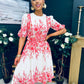 Foster Round Neck Puff Sleeve Midi Dress Pink