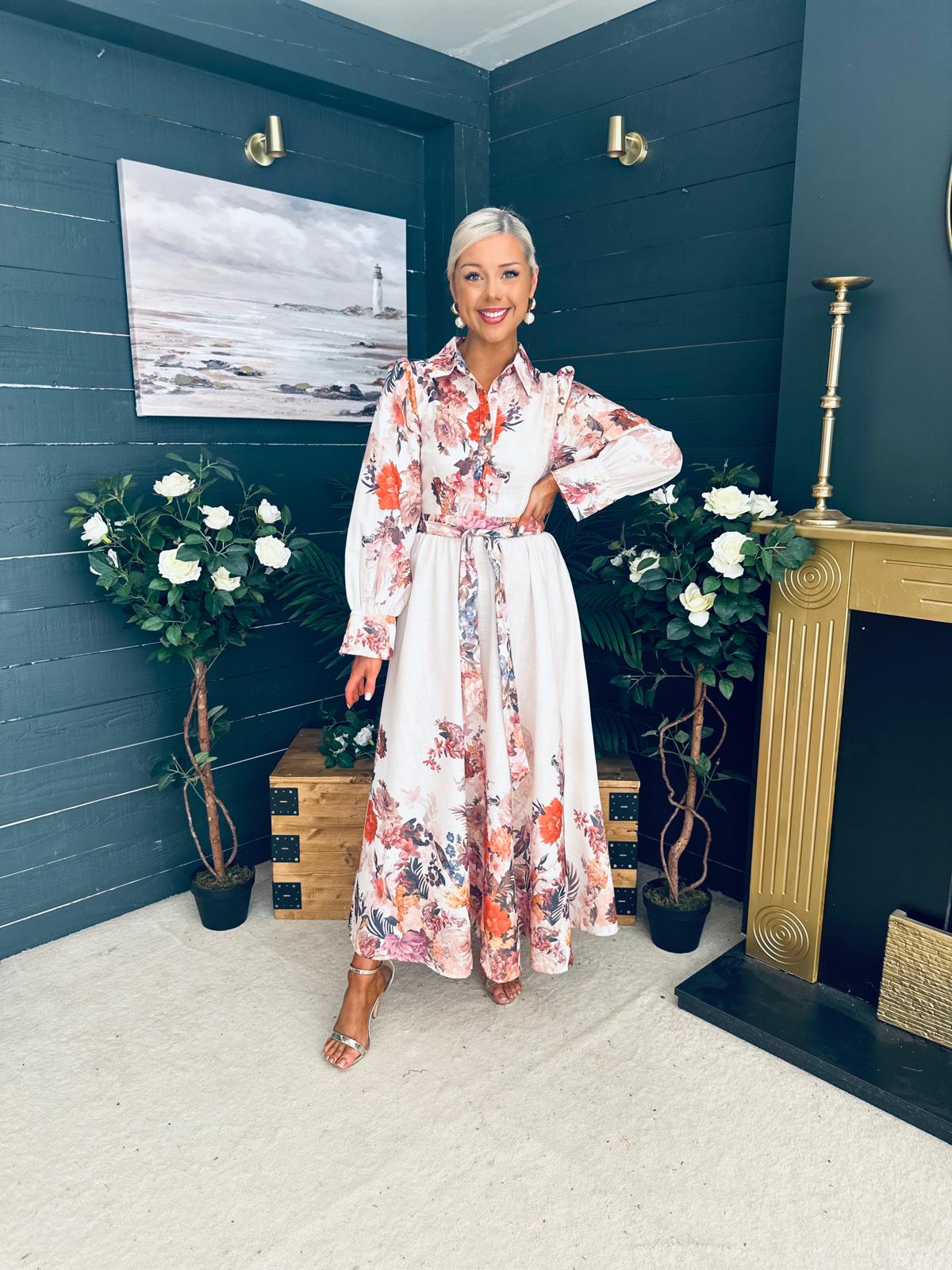 Francis Floral Occasion Dress Cream