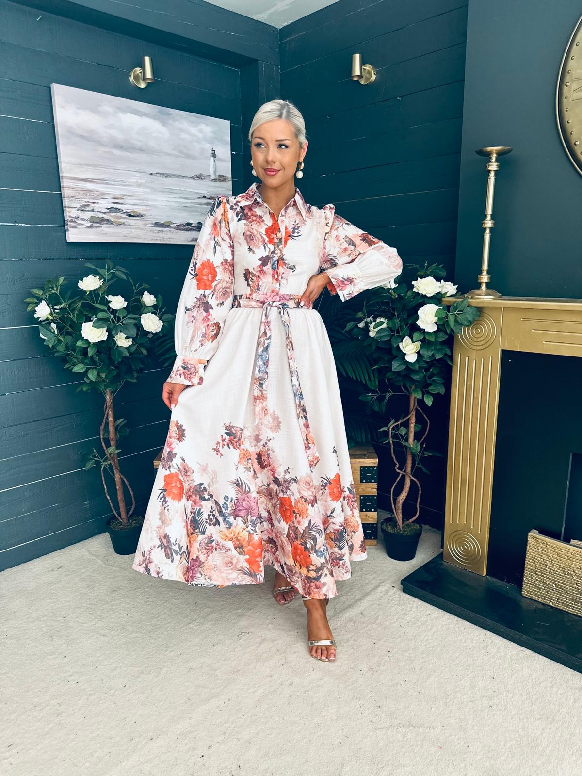 Francis Floral Occasion Dress Cream