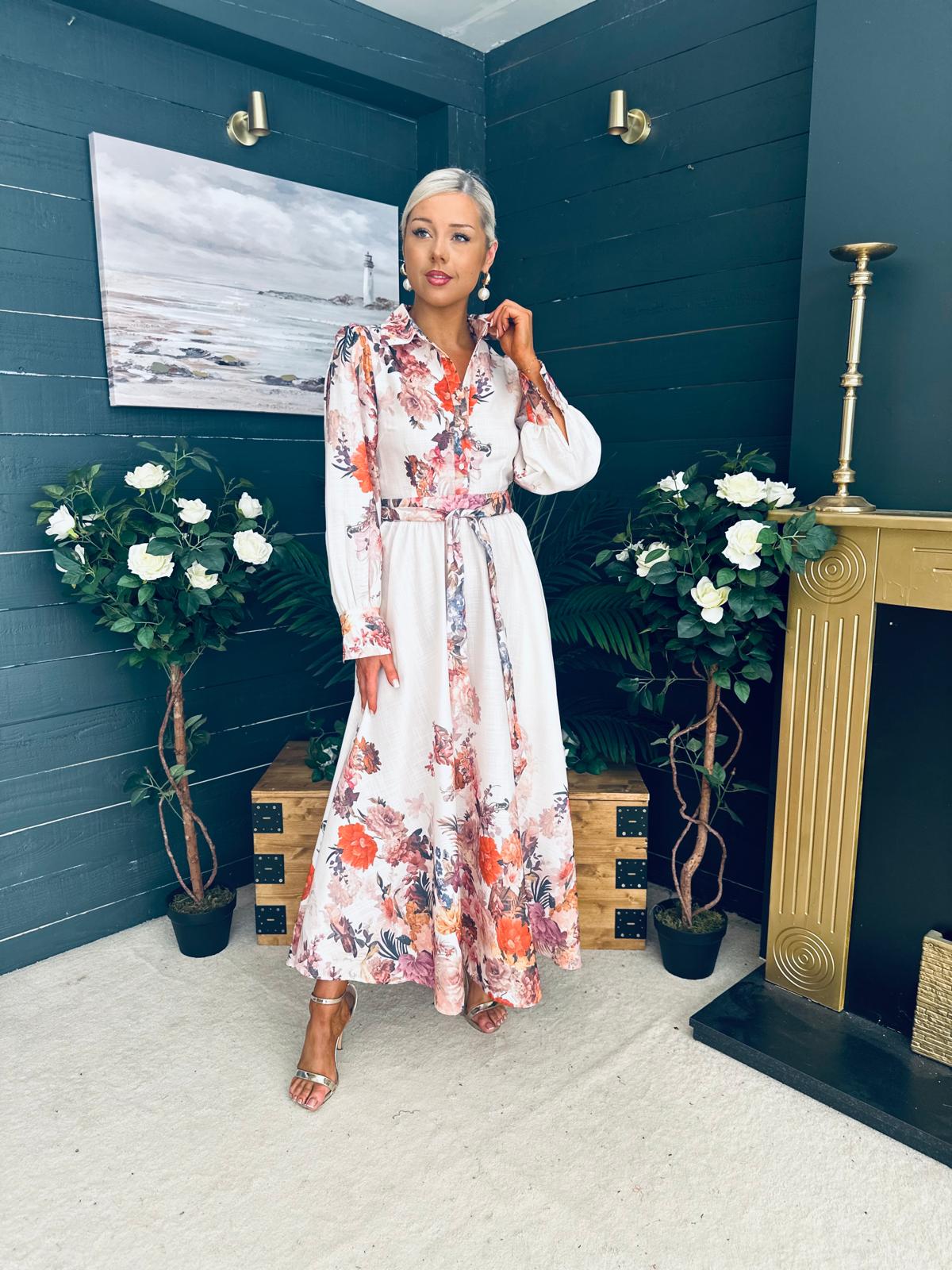 Francis Floral Occasion Dress Cream