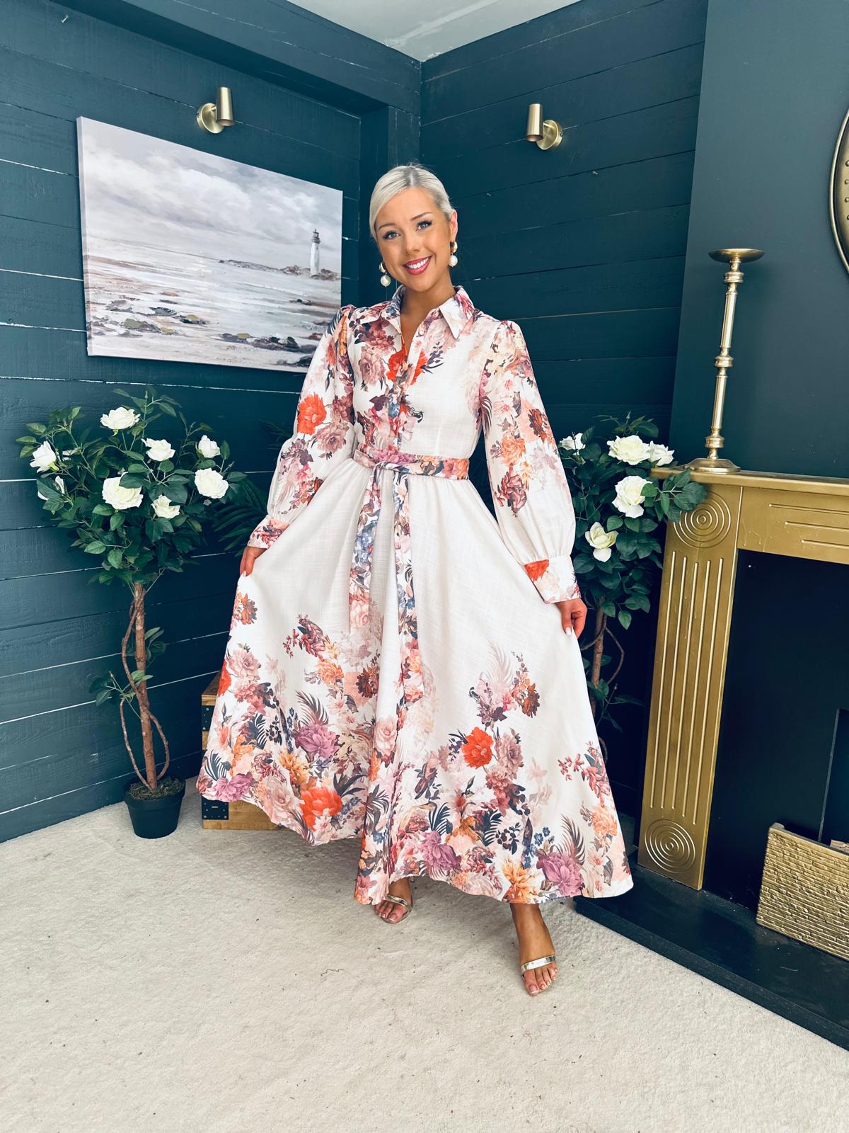 Francis Floral Occasion Dress Cream