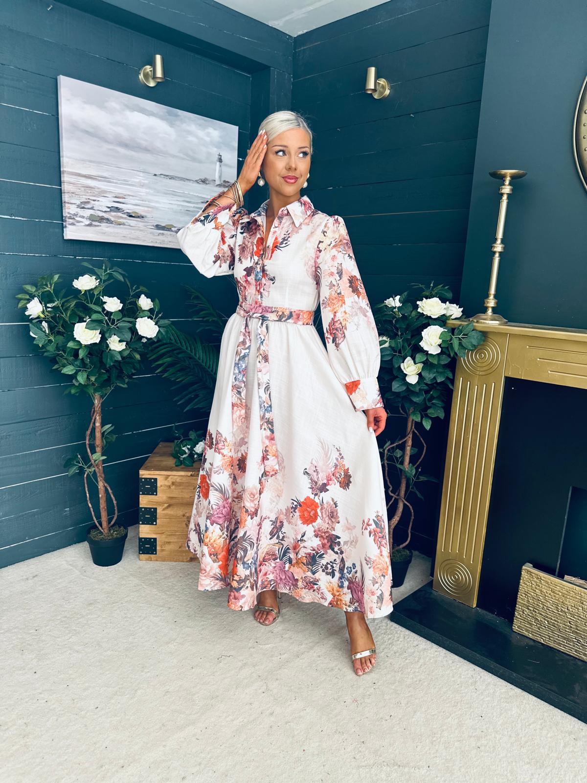 Francis Floral Occasion Dress Cream