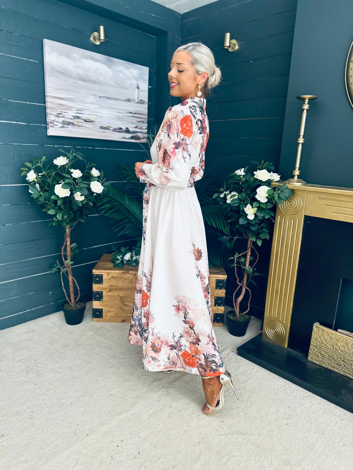 Francis Floral Occasion Dress Cream