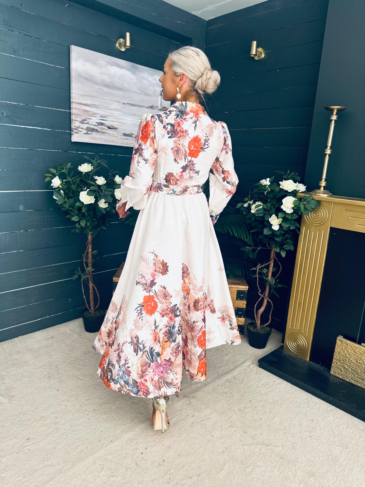 Francis Floral Occasion Dress Cream