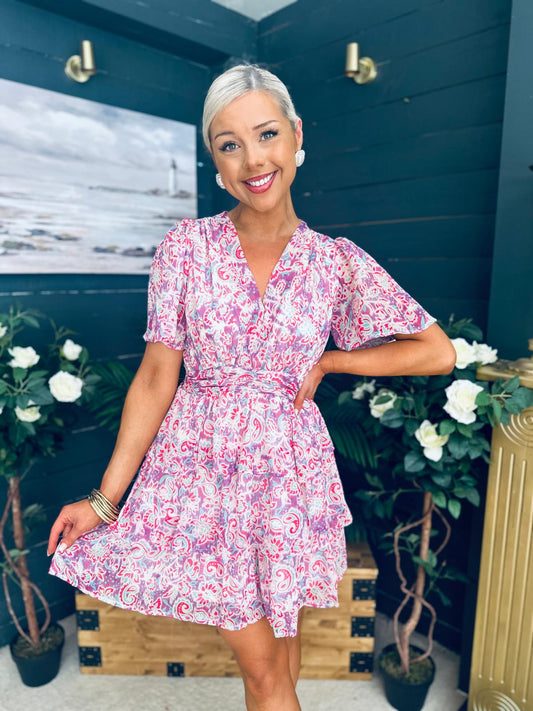 June Banded Mini Dress Paisley Purple