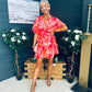 Anne Tiered Mini Dress Leaf Orange Pink