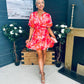 Anne Tiered Mini Dress Leaf Orange Pink