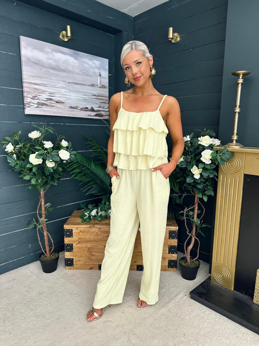 Dakota Plisse Detailed Top & Trouser Set Yellow
