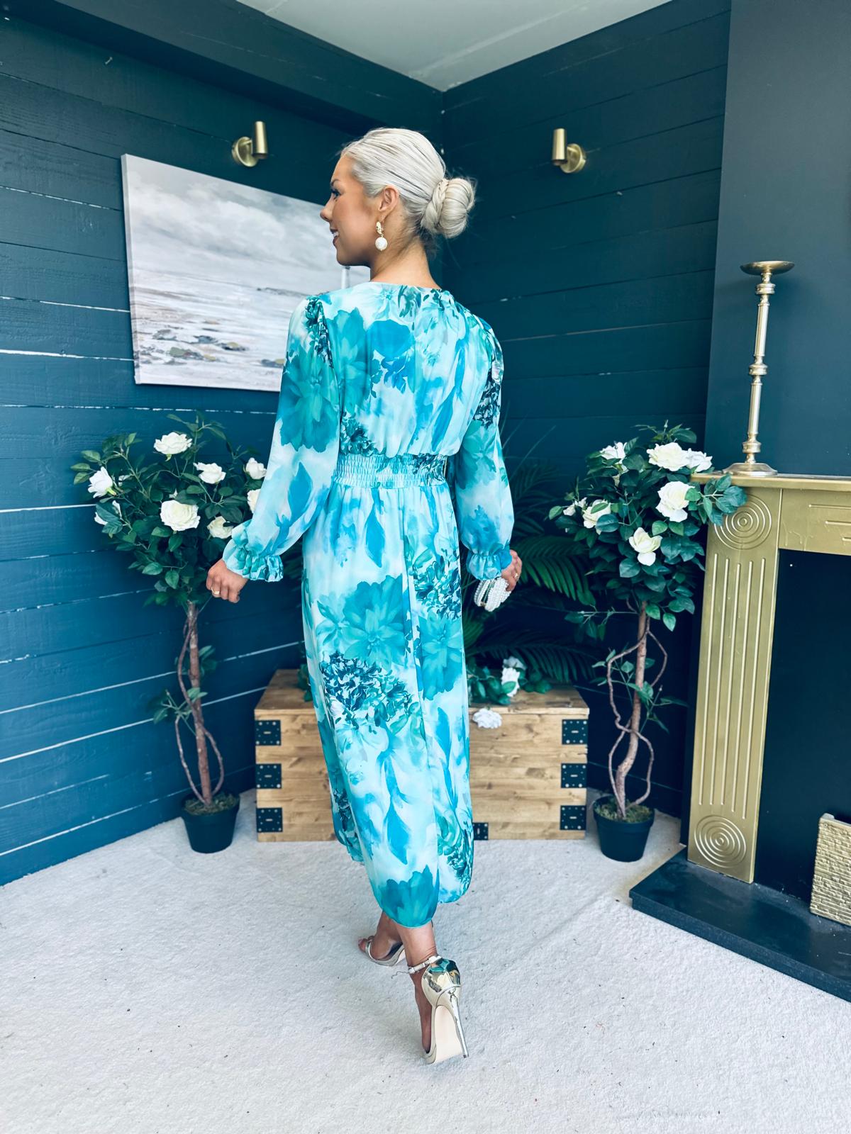 Bailey Banded Midi Dress Floral Marine