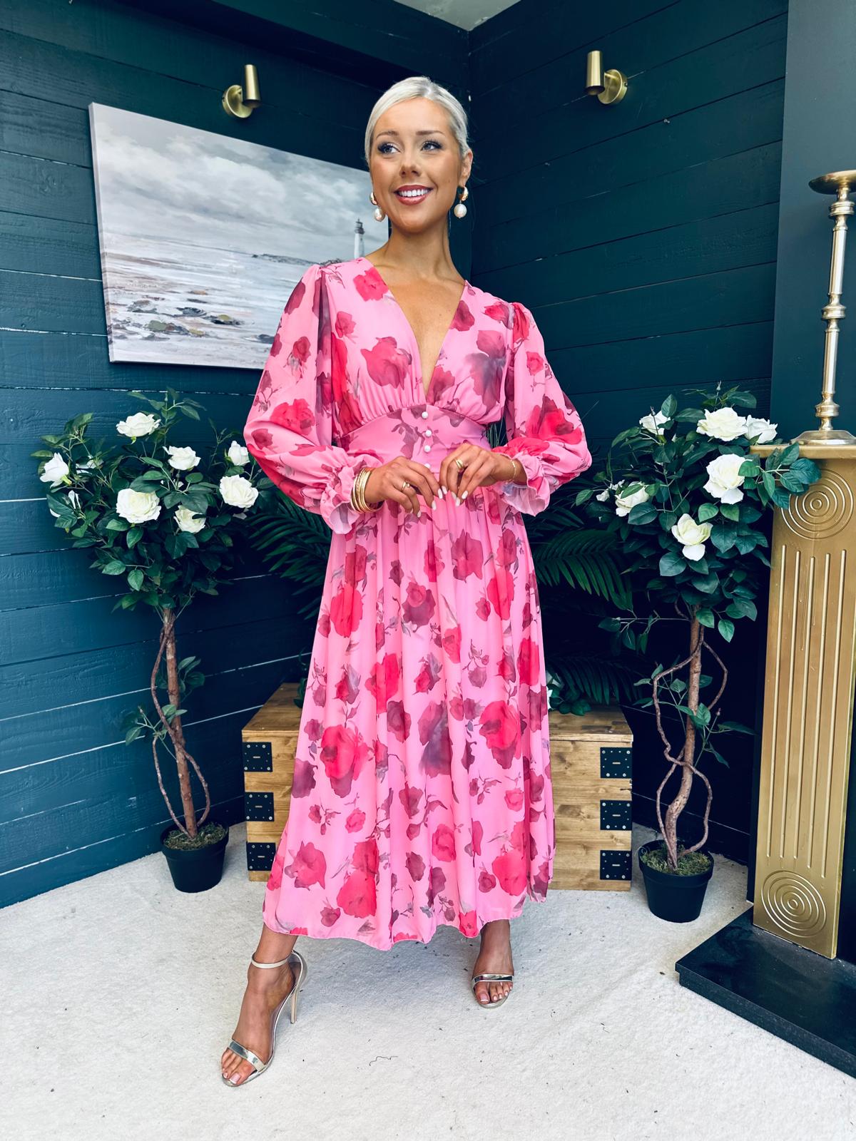 Bailey Banded Midi Dress Floral Pink