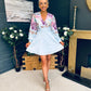 Ruth Wrap Mini Skater Dress Floral Blue