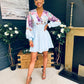 Ruth Wrap Mini Skater Dress Floral Blue