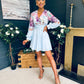 Ruth Wrap Mini Skater Dress Floral Blue