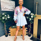 Ruth Wrap Mini Skater Dress Floral Blue
