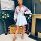 Ruth Wrap Mini Skater Dress Floral Blue