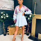 Ruth Wrap Mini Skater Dress Floral Blue