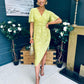 Natasha Angel Sleeve Wrap Midi Dress Lime