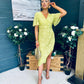 Natasha Angel Sleeve Wrap Midi Dress Lime