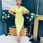 Natasha Angel Sleeve Wrap Midi Dress Lime