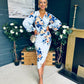 Elsa Detailed Asymmetric Dress Floral Sky Blue