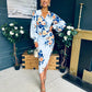 Elsa Detailed Asymmetric Dress Floral Sky Blue