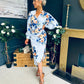 Elsa Detailed Asymmetric Dress Floral Sky Blue