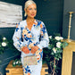 Elsa Detailed Asymmetric Dress Floral Sky Blue