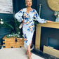 Elsa Detailed Asymmetric Dress Floral Sky Blue