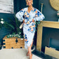 Elsa Detailed Asymmetric Dress Floral Sky Blue