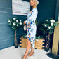 Elsa Detailed Asymmetric Dress Floral Sky Blue
