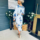 Elsa Detailed Asymmetric Dress Floral Sky Blue