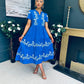 Arina Embroidered Puff Sleeve V Neck Midi Dress