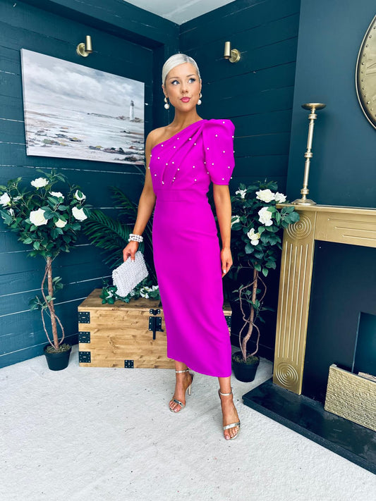 April Pearl Embellished Occasion Midi Dress Orchid