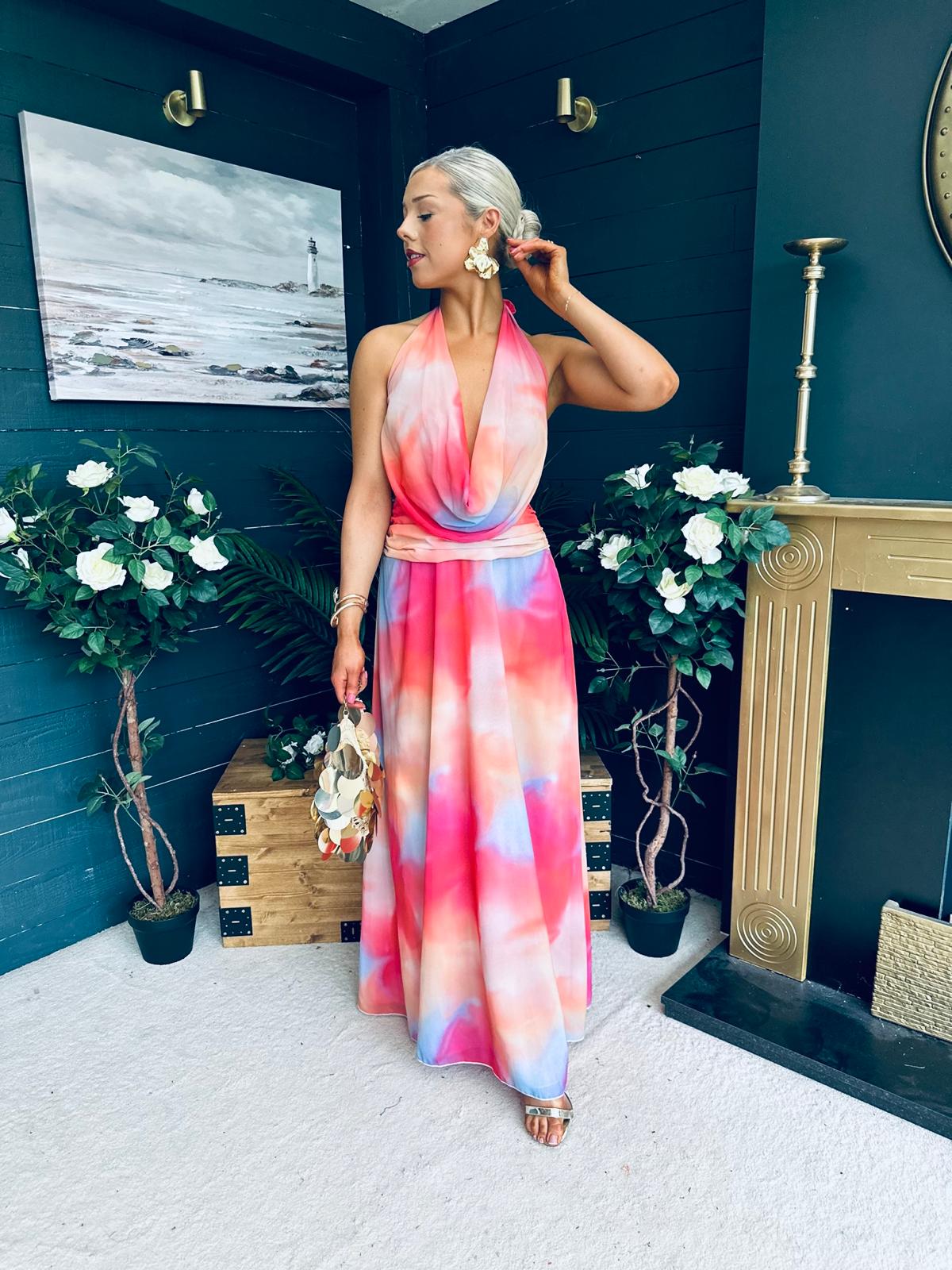 Carrie Halterneck Occasion Dress Coral