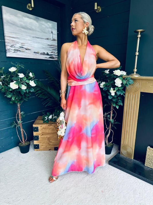 Carrie Halterneck Occasion Dress Coral