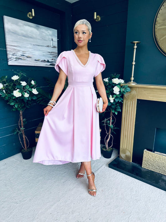 Penelope Pearl Detail Occasion Dress Pwr Pink