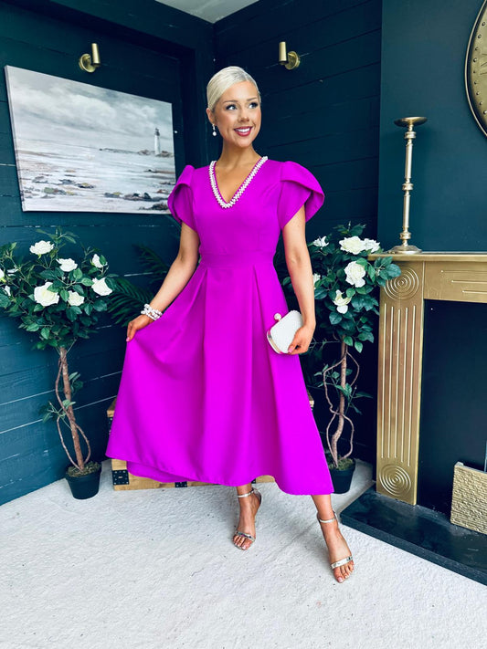 Penelope Pearl Detail Occasion Dress Orchid