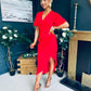 Natasha Angel Sleeve Midi Dress Red