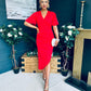 Natasha Angel Sleeve Midi Dress Red