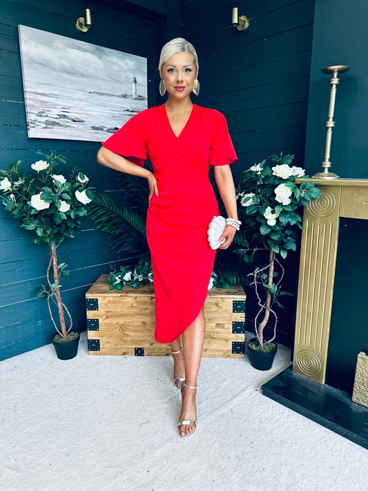 Natasha Angel Sleeve Midi Dress Red