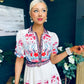 Carmen Cream Floral Border Print Midi Dress