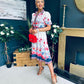 Carmen Cream Floral Border Print Midi Dress