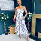 Danni Strapless Bandeau Midi Dress Yellow Floral
