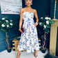 Danni Strapless Bandeau Midi Dress Yellow Floral