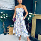 Danni Strapless Bandeau Midi Dress Yellow Floral