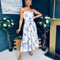 Danni Strapless Bandeau Midi Dress Yellow Floral