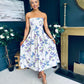 Danni Strapless Bandeau Midi Dress Yellow Floral