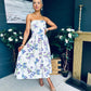 Danni Strapless Bandeau Midi Dress Yellow Floral