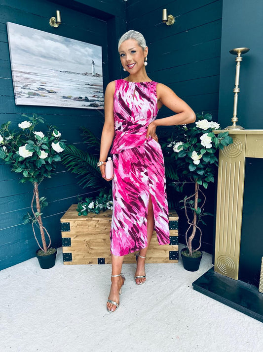 Bay Boat Neck Keyhole Detail Midi Dress Burnout Pink