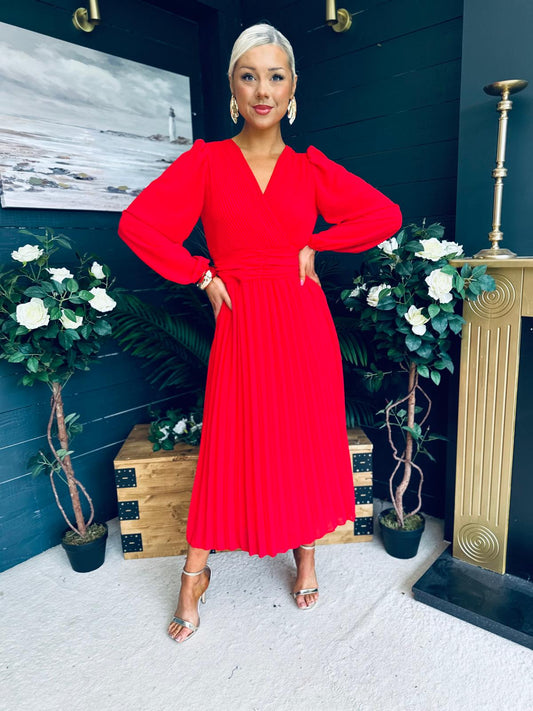 Blaire Banded Midi Dress Red